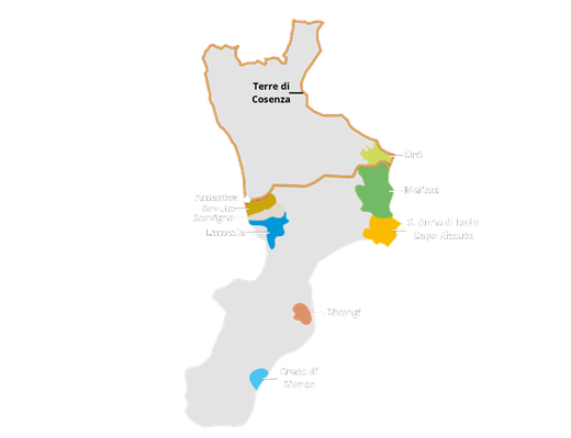 Mappa DOC della Calabria con la posizione di Amantea e L'800 Locanda a Palazzo